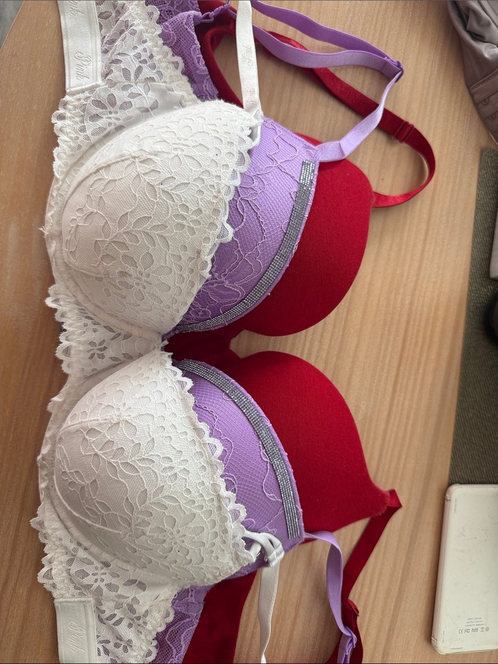 Victoria's Secret Lace Push-Up Bra in White, Lavender & Red
